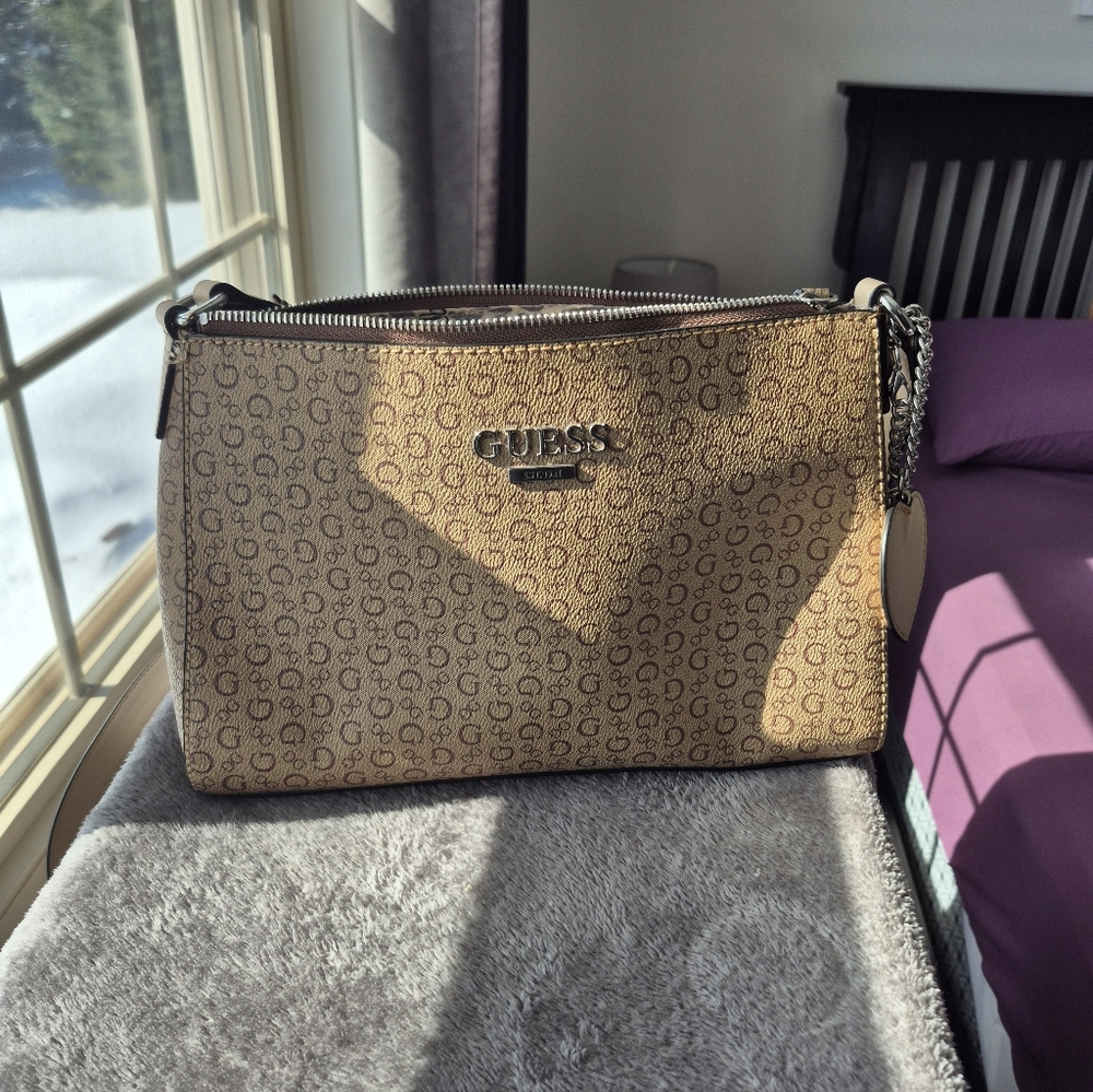 GUESS Brown Monogram Shoulder Bag